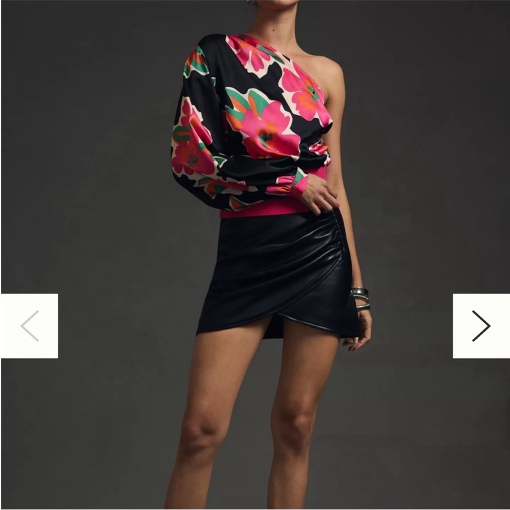Anthropologie Fuchsia One-Shoulder Floral Blouse